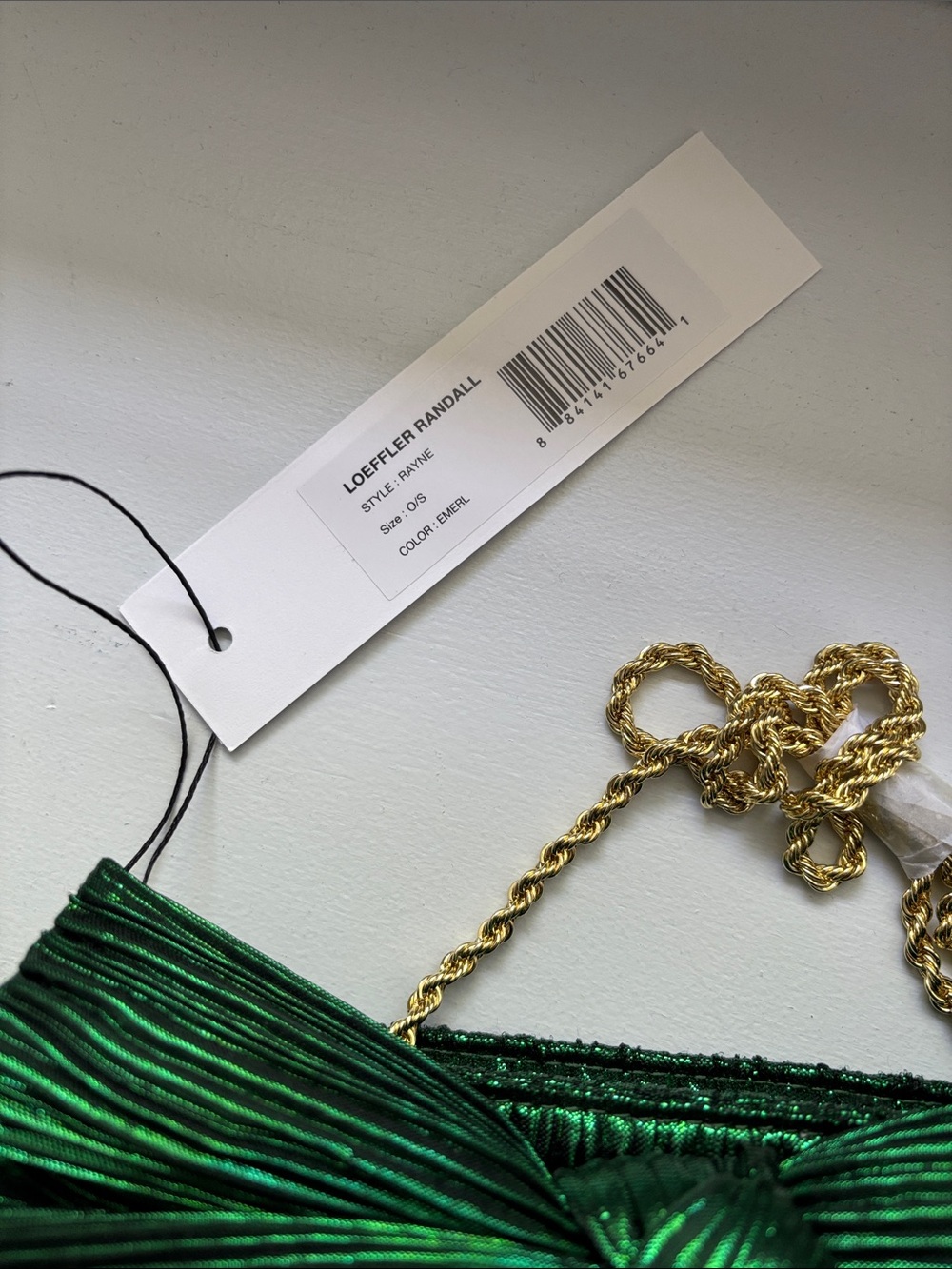 Loeffler Randall Emerald Green Pleated Bow Clutch with Gold Chain - Picture 2 of 8